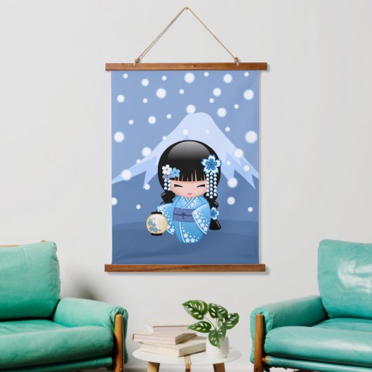 青い山の芸者さん こけし人形 吊り下げ型タペストリー (リビング)