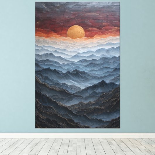 青い山脈の上の黄金の太陽 アブストラクト ウォールアート (インサイチュ (ウッドフロア))