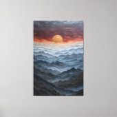 青い山脈の上の黄金の太陽 アブストラクト ウォールアート (正面)