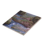 青い川の緑の木の森デジタルアート タイル (側面)