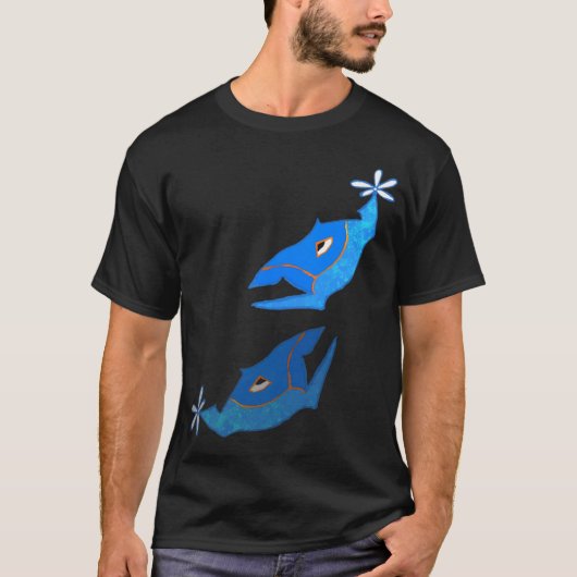青い左右対称の魚 Tシャツ (正面)