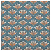 青い布にオレンジと白のダマスク ファブリック (見本)