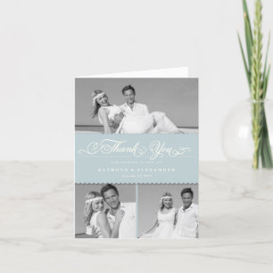 青い帆立貝バンドロマンチックな原稿3の写真の結婚式 サンキューカード