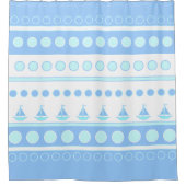 青い帆船と円 シャワーカーテン (正面)