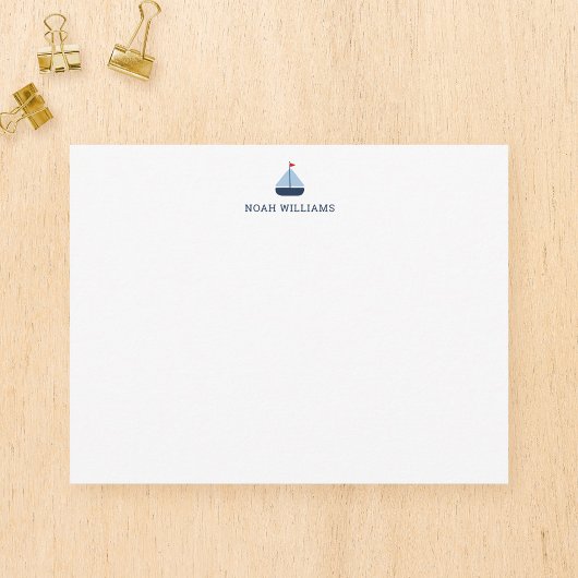 青い帆船キッズステーショナリーパーソナライズされたフラット ノートカード