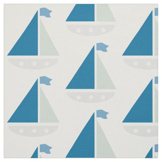 青い帆船パタ航海のーン白 ファブリック (見本)