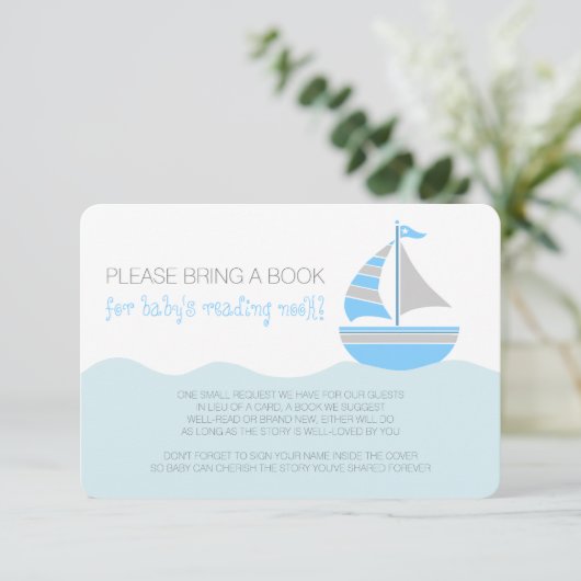 青い帆船航海の男の子の赤ちゃんシャワー囲い 招待状 (スタンド正面)