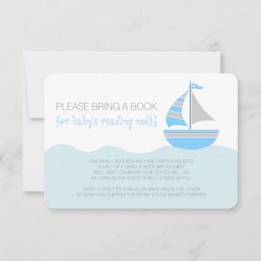 青い帆船航海の男の子の赤ちゃんシャワー囲い 招待状 (正面)