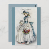 青い帯とボンネットイースターグリーティングの女の子 ポストカード (正面/裏面)