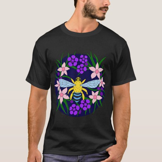 青い帯のあるハナアブ Tシャツ (正面)