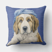 青い帽子で愛らしい聖ベルナルドパピー クッション (裏面)