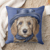青い帽子で愛らしい黄金のドードルパピー クッション (ブランケット)