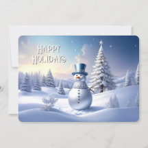 青い帽子の雪だるまのクリスマスツリーホリデーカード