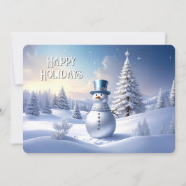 青い帽子の雪だるまのクリスマスツリーホリデーカード シーズンカード