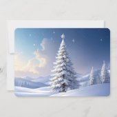 青い帽子の雪だるまのクリスマスツリーホリデーカード シーズンカード (裏面)