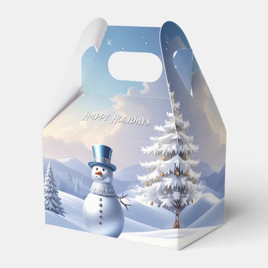青い帽子の雪だるまのクリスマスツリーホリデーファボックス フェイバーボックス (正面サイド)