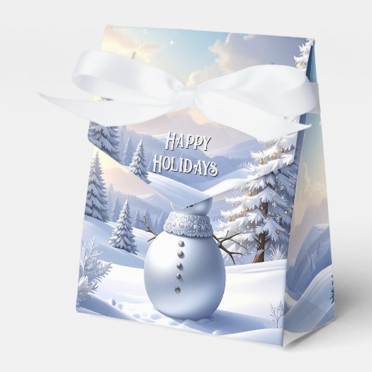 青い帽子の雪だるまのクリスマスツリーホリデーファボックス フェイバーボックス (正面サイド)