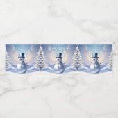 青い帽子の雪だるまのクリスマスツリー ウォーターボトル ラベル (シングルラベル)