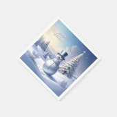 青い帽子の雪だるまのクリスマスツリー ホリデー ナプキン スタンダードカクテルナプキン (角)