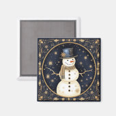 青い帽子の雪だるまのホリデーマグネット マグネット (正面/裏面)