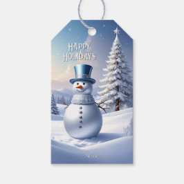 青い帽子の雪だるま クリスマスツリー ホリデー ギフトタグ
