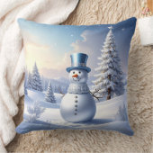 青い帽子の雪だるま クリスマスツリー ホリデー クッション (ブランケット)
