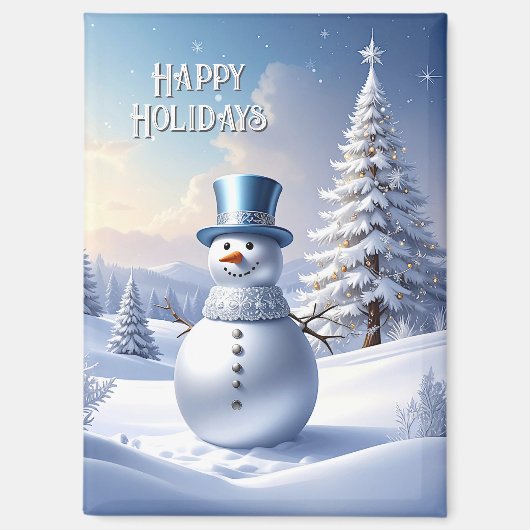 青い帽子の雪だるま クリスマスツリー ホリデー マグネット (正面)