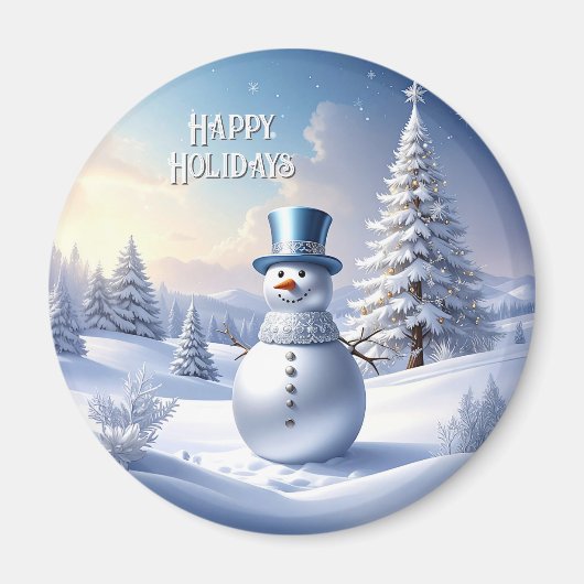 青い帽子の雪だるま クリスマスツリー ホリデー マグネット (正面)