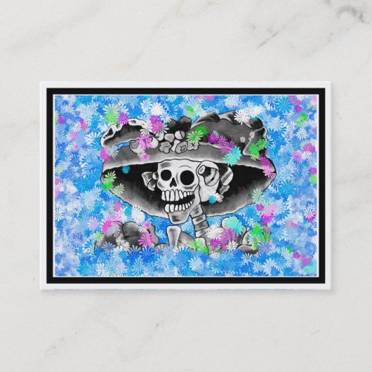 青い帽子をかぶった笑う骸骨の女性 名刺 (正面)