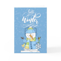 青い帽子を被った雪だるま - 冬の訪れ