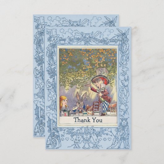 青い帽子屋の不思議の国のお茶会は感謝していしています サンキューカード (正面/裏面)