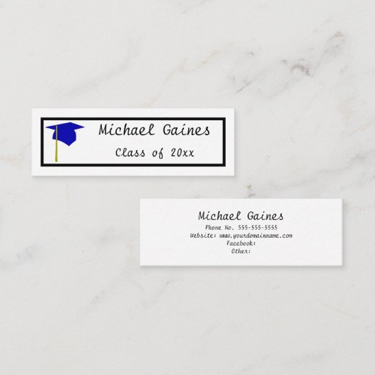 青い帽子 – 卒業名カードを挿入 スキニー名刺 (正面/裏面)