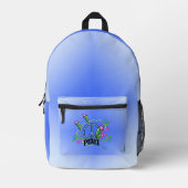 青い平和のサインの色合いのミックス星 プリントバックパック (正面)