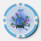 青い平和のサインファンシーカラフルが星を青くスクロール ポーカーチップ (正面)