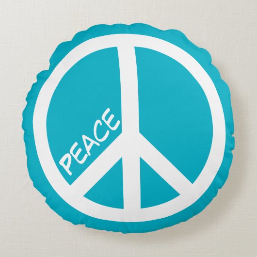 青い平和の看板枕 ラウンドクッション (正面)