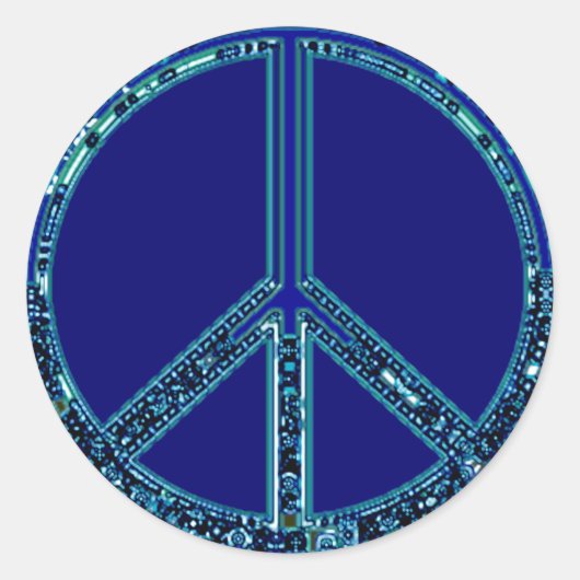青い平和サイン ラウンドシール (正面)
