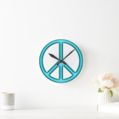 青い平和サイン ラウンド壁時計 (ホーム)