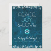 青い平和喜び愛雪の結晶 タイポグラフィー シンプル シーズンカード (正面)