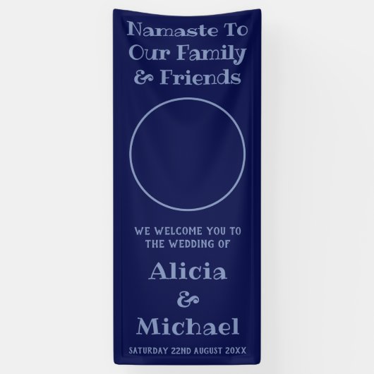 青い幸せなカップルの名前と写真結婚の歓迎 横断幕 (縦)