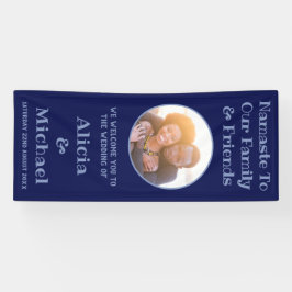 青い幸せなカップルの名前と写真結婚の歓迎 横断幕