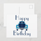 青い幸せな誕生日の車のポストカード ポストカード (正面/裏面)