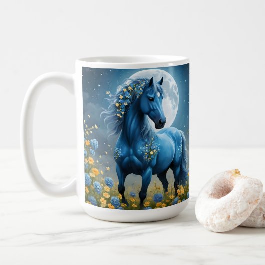 青い幻想の魔法の馬の月の花, コーヒーマグカップ (ドーナツ)