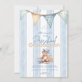 青い幼稚園のテディベアの卒業式 招待状 (正面)