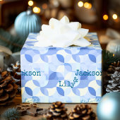 青い幾何モダンパターンのミニマルデザイン ラッピングペーパー