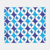 青い幾何モダン図形 フリースブランケット (正面(横))