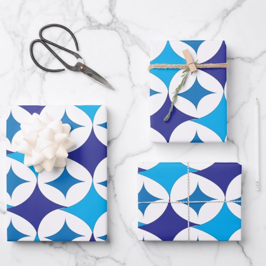青い幾何モダン図形 ラッピングペーパーシート (正面)