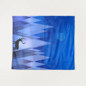 青い幾何学山鹿 タペストリー (正面(横))