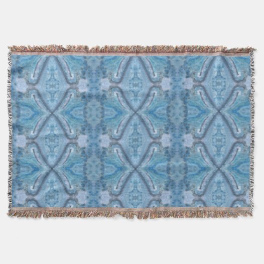 青い幾何学曼荼羅 スローブランケット (正面)