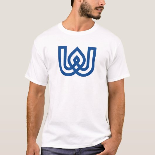青い幾何学模様のモノグラムW Tシャツ (正面)