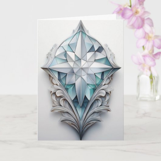 青い幾何学模様の十字形 カード (蘭)